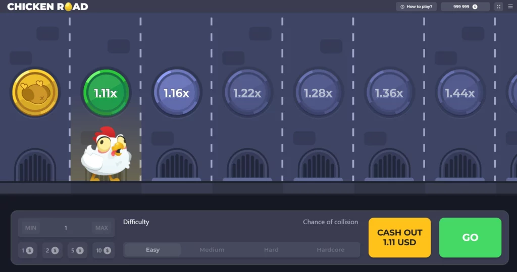 Le jeu Chicken Road : un poulet traverse une route et gagne un multiplicateur à chaque case franchie